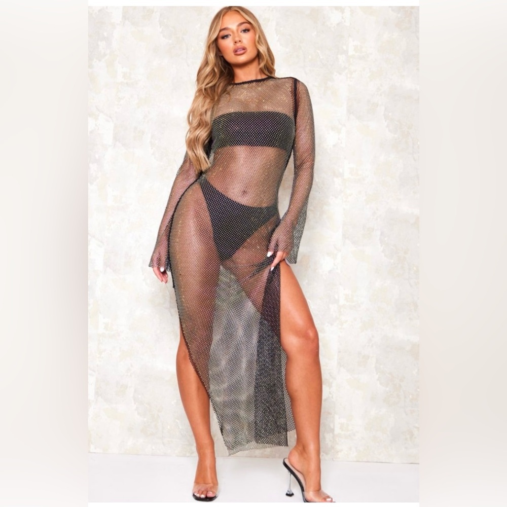 PrettyLittleThing Black Sheer Swim Cover-Up